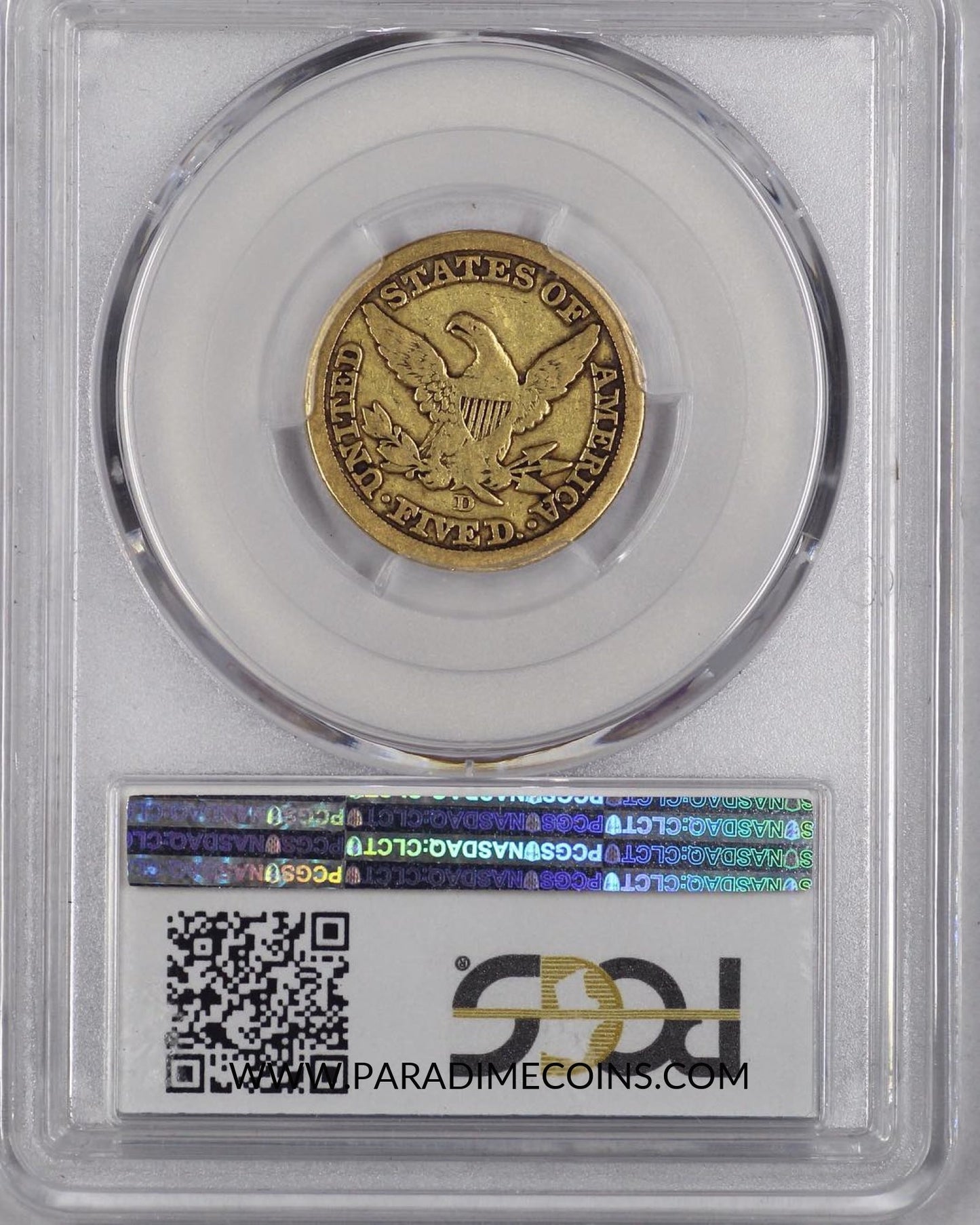 1854-D $5 VG10 MEDIUM PCGS CAC - Paradime Coins | PCGS NGC CACG CAC Rare US Numismatic Coins For Sale