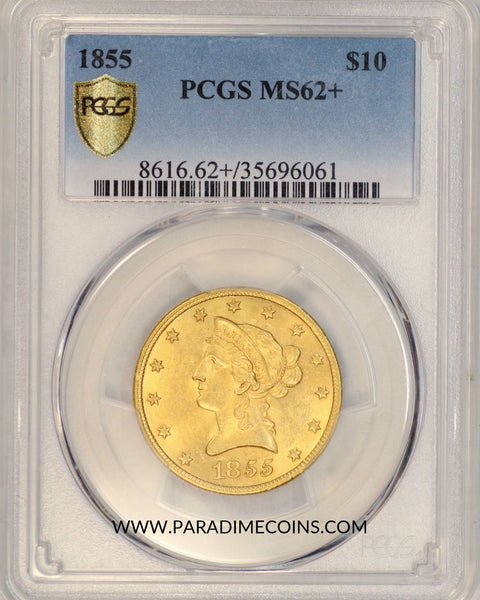 1855 $10 MS62+ PCGS - Paradime Coins | PCGS NGC CACG CAC Rare US Numismatic Coins For Sale