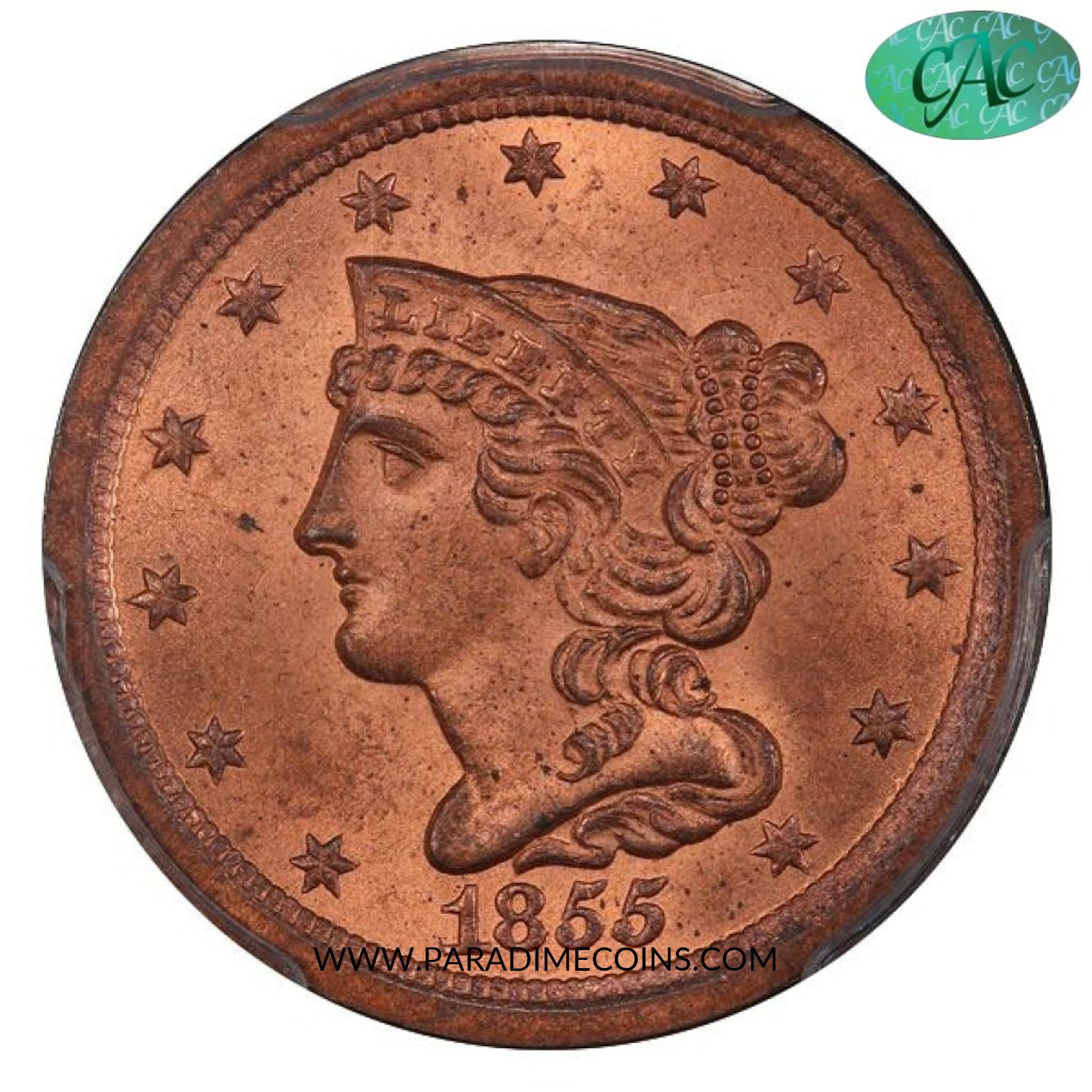 1855 1/2C MS65+ RD PCGS CAC - Paradime Coins | PCGS NGC CACG CAC Rare US Numismatic Coins For Sale