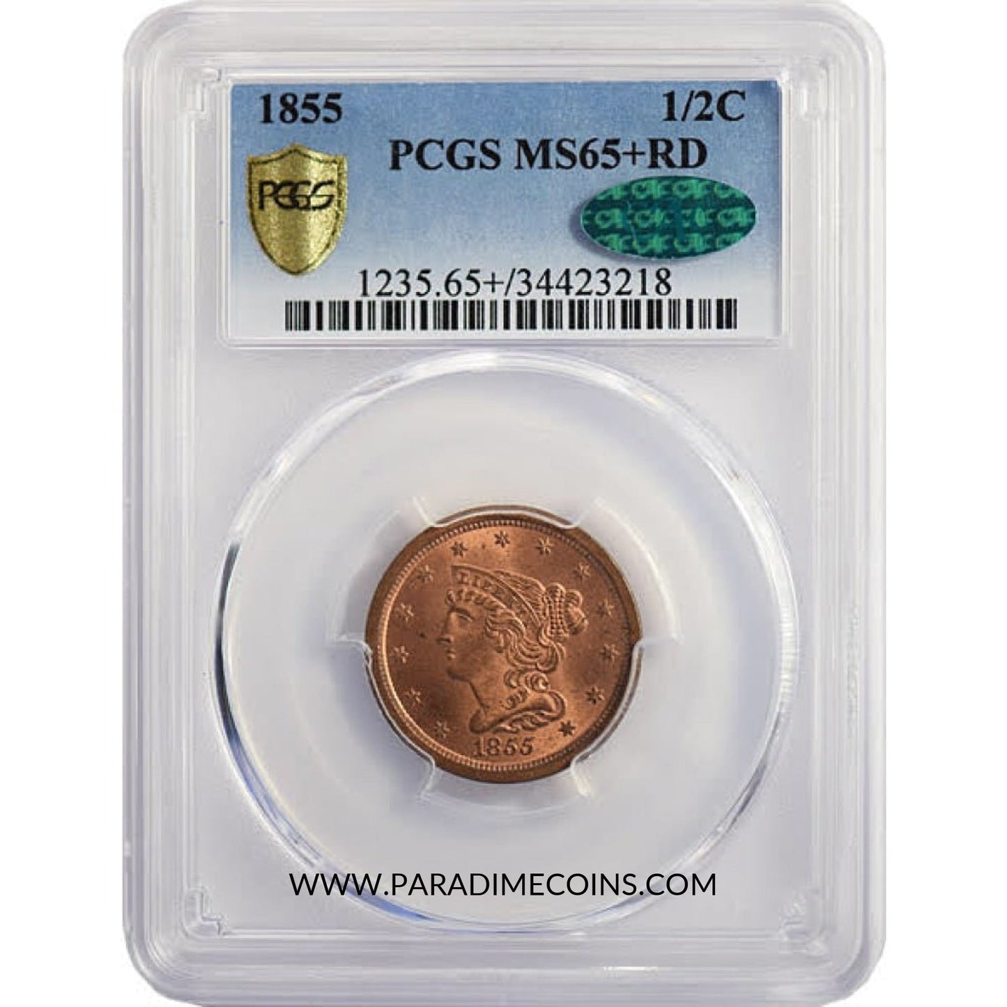 1855 1/2C MS65+ RD PCGS CAC - Paradime Coins | PCGS NGC CACG CAC Rare US Numismatic Coins For Sale