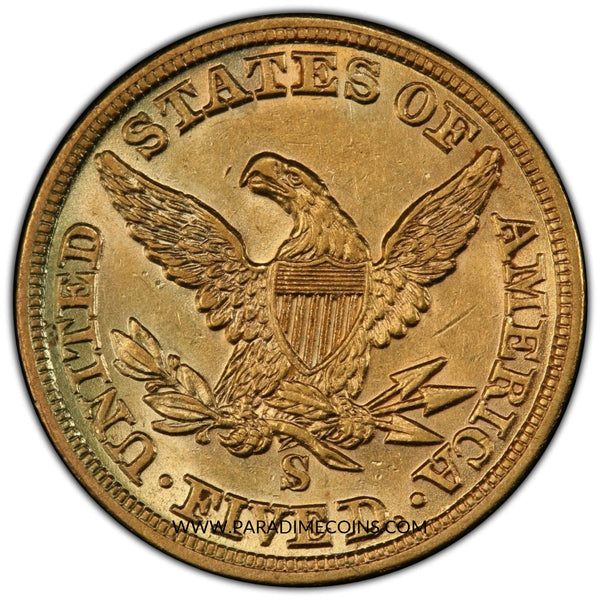 1855-S $5 AU58+ PCGS CAC - Paradime Coins US Coins For Sale