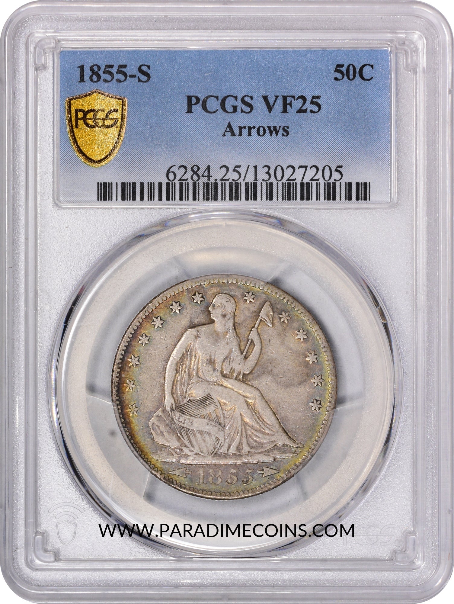 1855-S ARROWS 50C VF25 PCGS - Paradime Coins | PCGS NGC CACG CAC Rare US Numismatic Coins For Sale