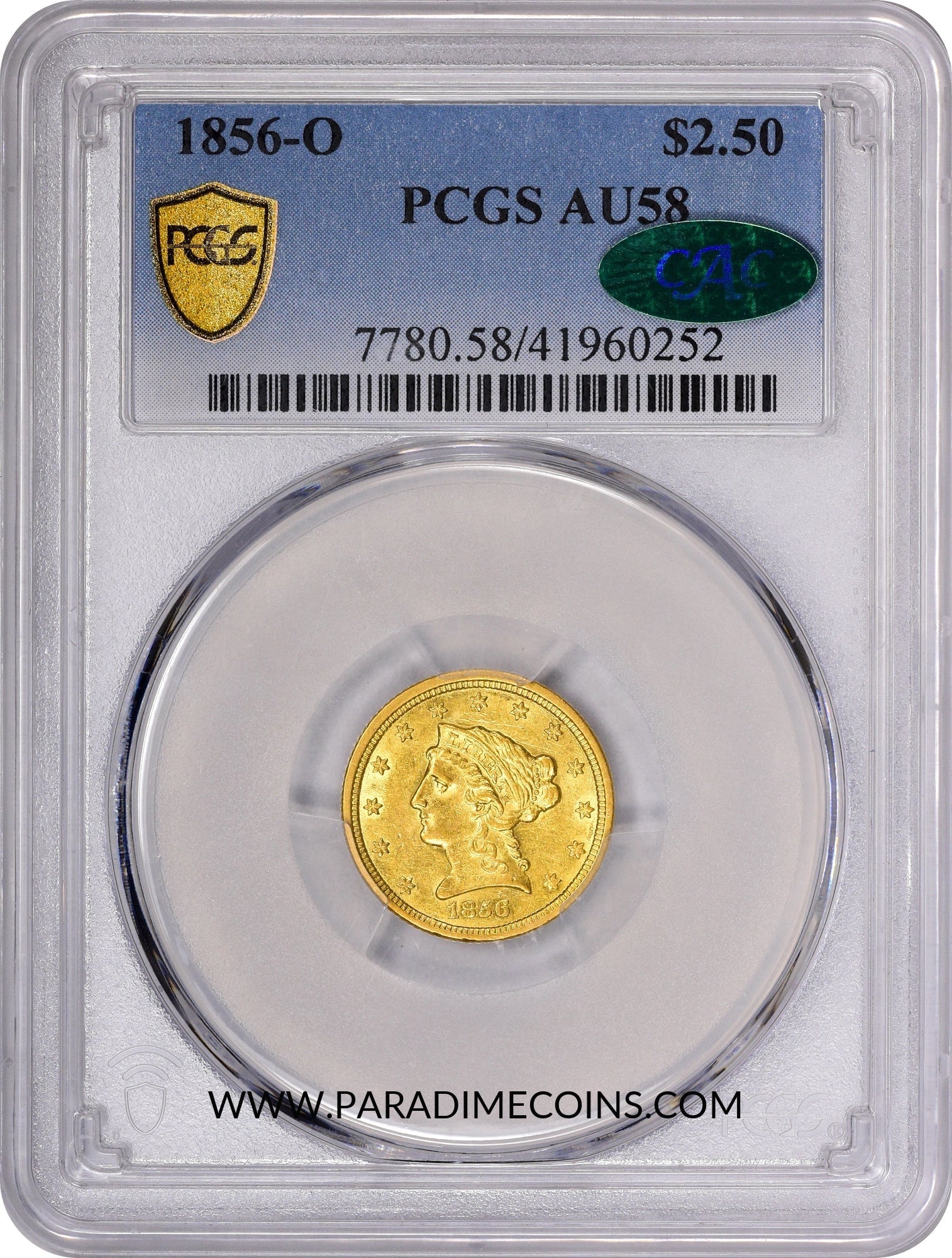 1856-O $2.5 AU58 PCGS CAC - Paradime Coins | PCGS NGC CACG CAC Rare US Numismatic Coins For Sale