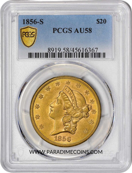 1856-S $20 AU58 PCGS - Paradime Coins | PCGS NGC CACG CAC Rare US Numismatic Coins For Sale
