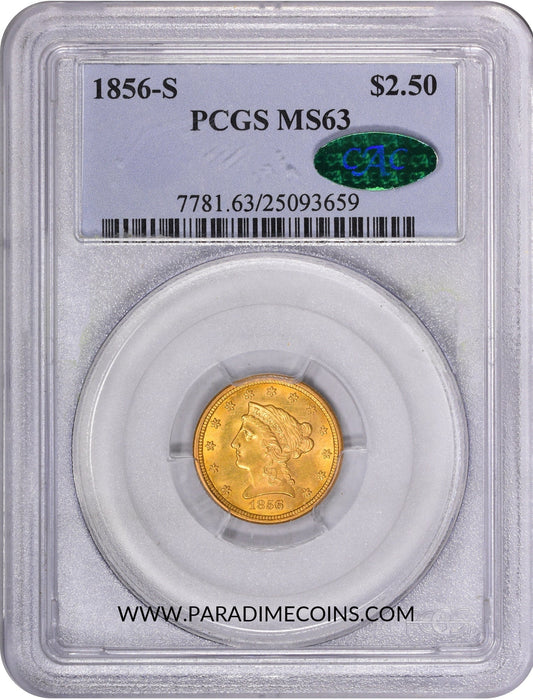 1856-S $2.5 MS63 PCGS CAC - Paradime Coins | PCGS NGC CACG CAC Rare US Numismatic Coins For Sale