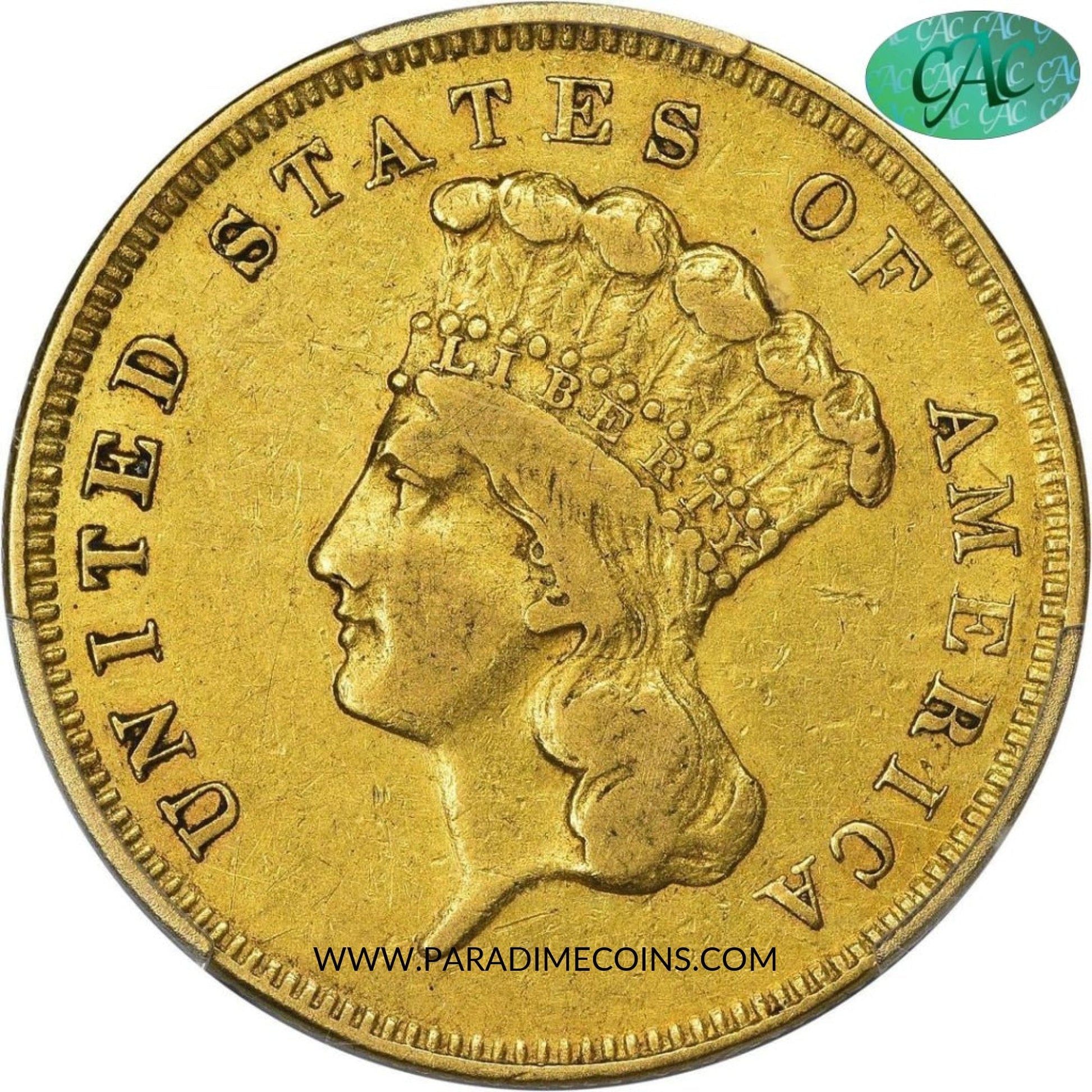 1856-S $3 VF35 PCGS CAC - Paradime Coins | PCGS NGC CACG CAC Rare US Numismatic Coins For Sale