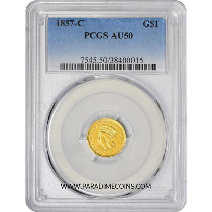 1857-C G$1 AU50 PCGS - Paradime Coins | PCGS NGC CACG CAC Rare US Numismatic Coins For Sale