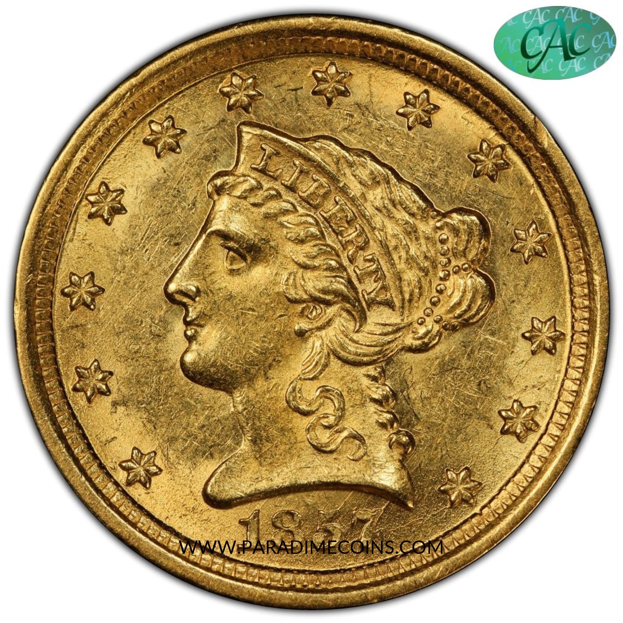 1857-D $2.5 MS61 PCGS CAC - Paradime Coins | PCGS NGC CACG CAC Rare US Numismatic Coins For Sale