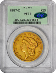 1857-O $20 VF35 OGH PCGS CAC