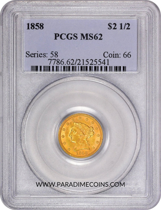 1858 $2.5 MS62 PCGS - Paradime Coins | PCGS NGC CACG CAC Rare US Numismatic Coins For Sale