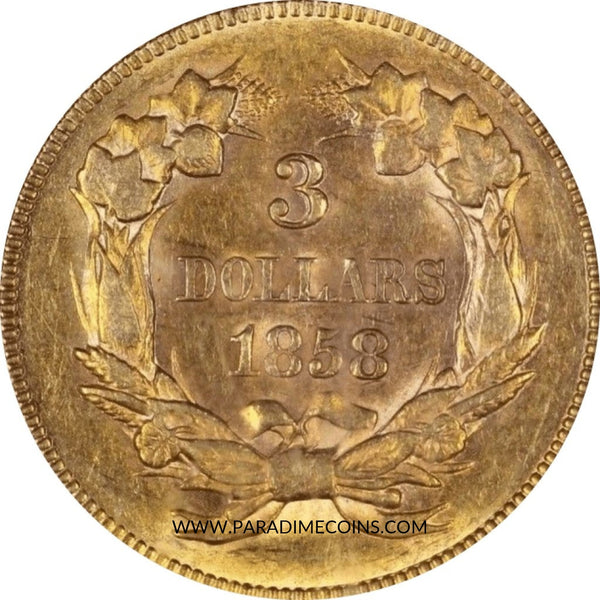 1858 $3 AU58 OGH PCGS CAC - Paradime Coins | PCGS NGC CACG CAC Rare US Numismatic Coins For Sale