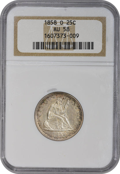 1858-O 25C AU58 NGC - Paradime Coins | PCGS NGC CACG CAC Rare US Numismatic Coins For Sale