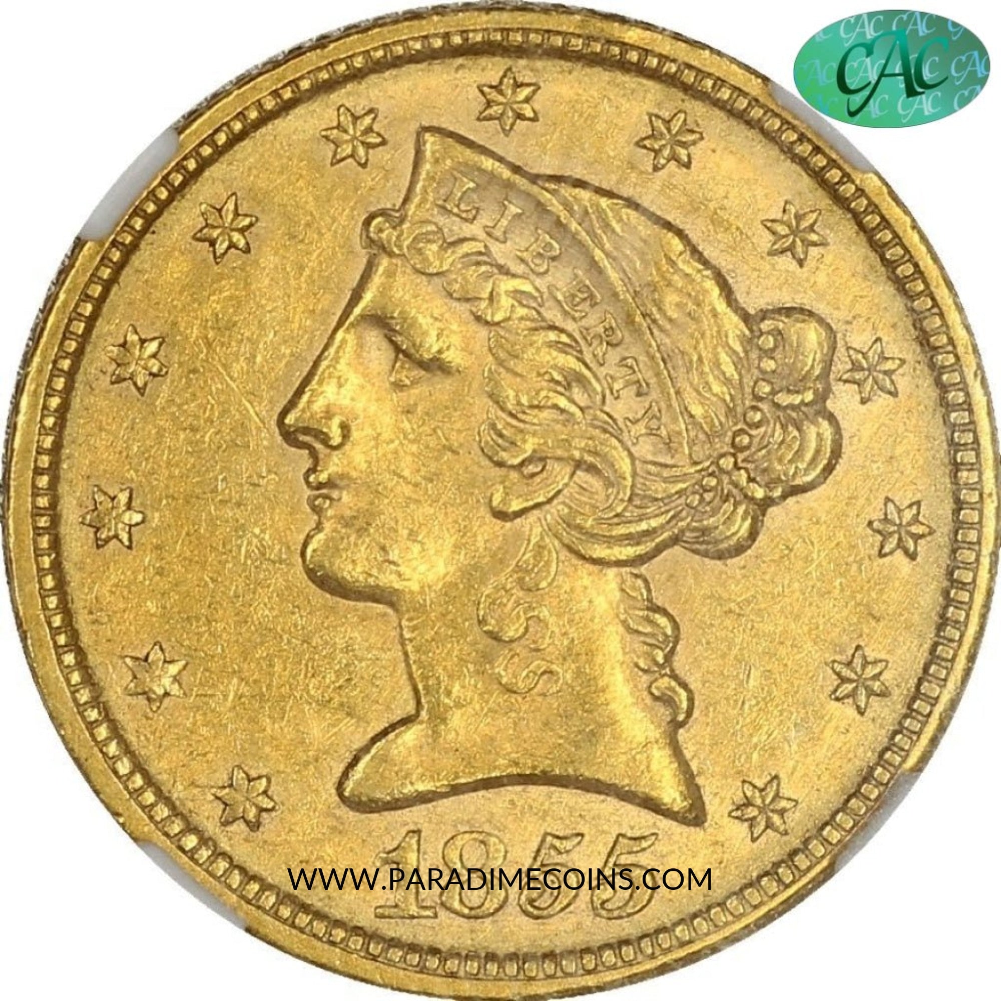 1858-C $5 AU58+ NGC CAC - Paradime Coins | PCGS NGC CACG CAC Rare US Numismatic Coins For Sale