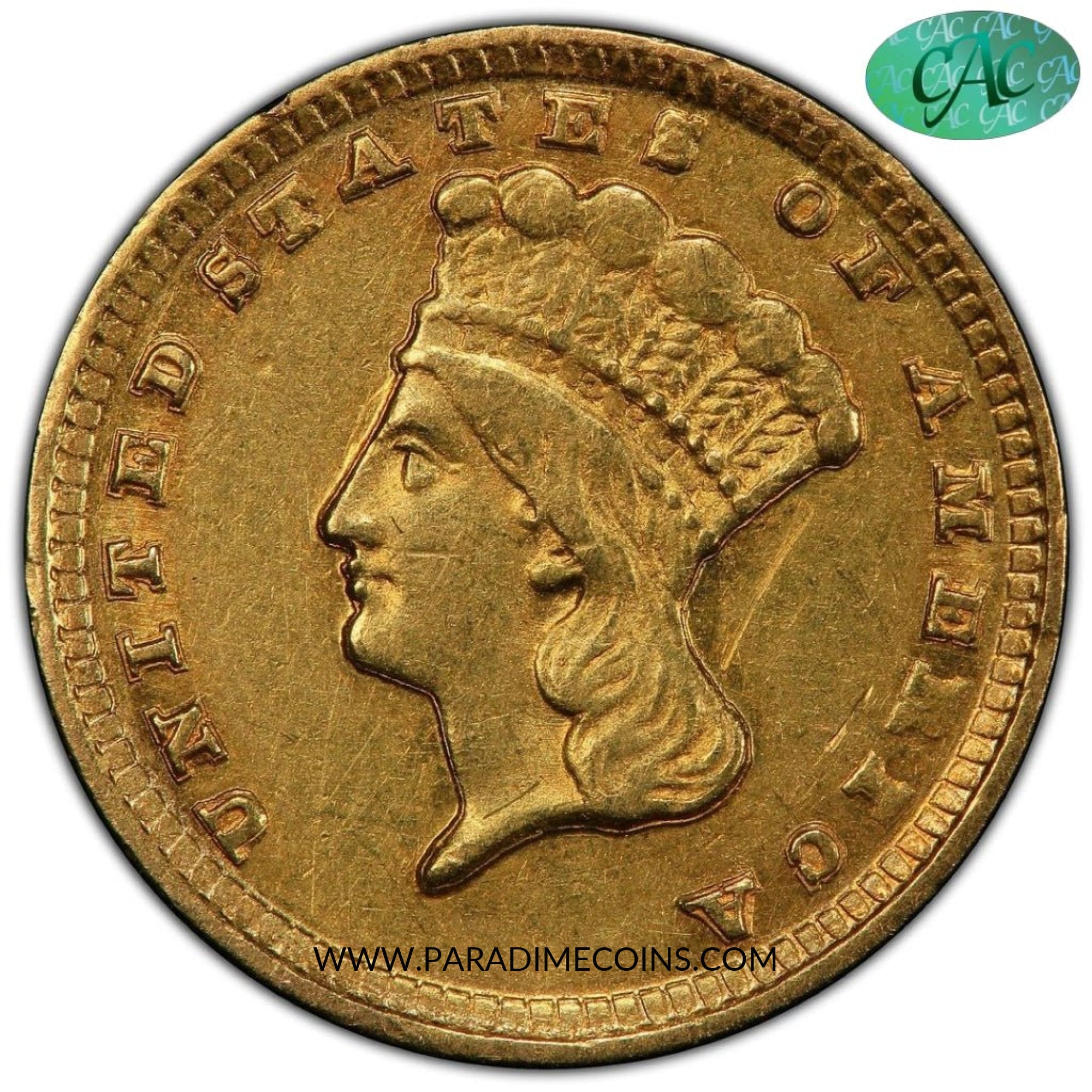 1858-D G$1 AU53 PCGS CAC - Paradime Coins | PCGS NGC CACG CAC Rare US Numismatic Coins For Sale