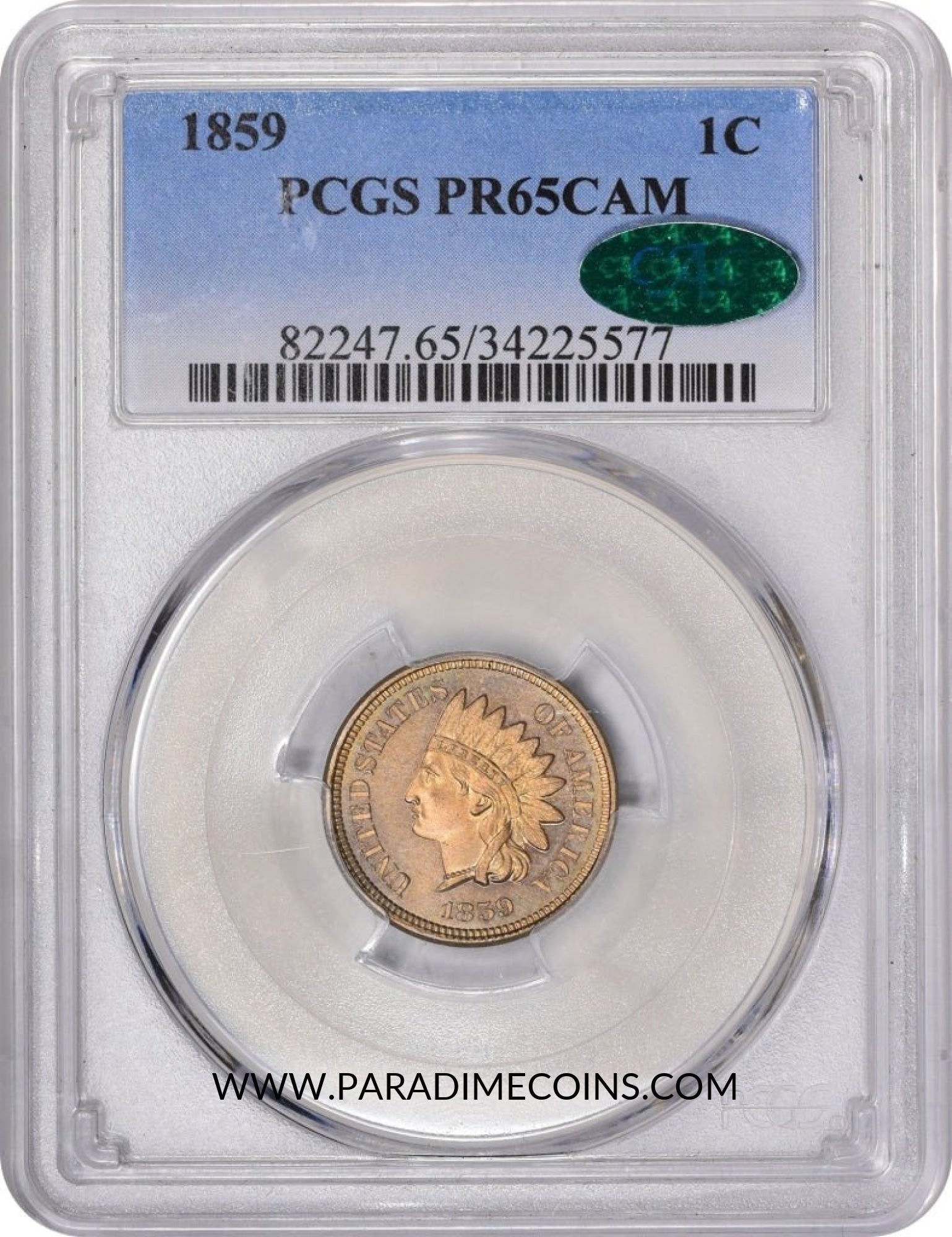 1859 1C PR65 CAM PCGS CAC - Paradime Coins | PCGS NGC CACG CAC Rare US Numismatic Coins For Sale