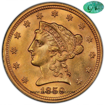 1859 $2.5 MS63+ OLD REVERSE PCGS CAC - Paradime Coins | PCGS NGC CACG CAC Rare US Numismatic Coins For Sale