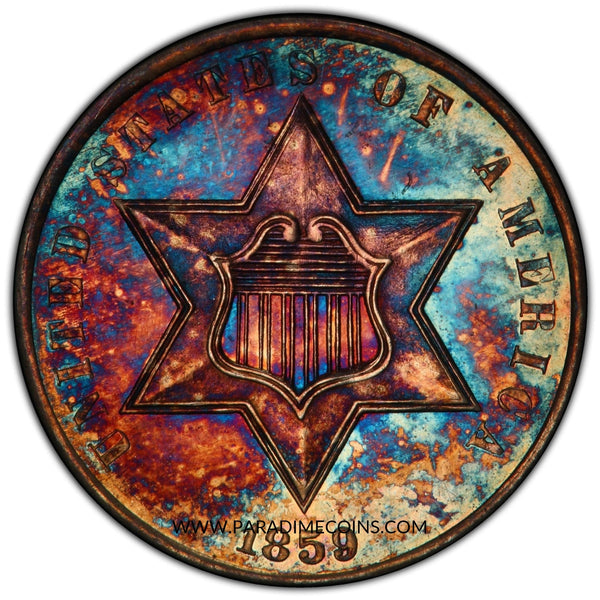 1859 3CS PR63 PCGS - Paradime Coins | PCGS NGC CACG CAC Rare US Numismatic Coins For Sale