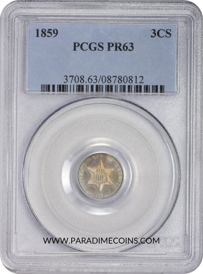 1859 3CS PR63 PCGS - Paradime Coins | PCGS NGC CACG CAC Rare US Numismatic Coins For Sale