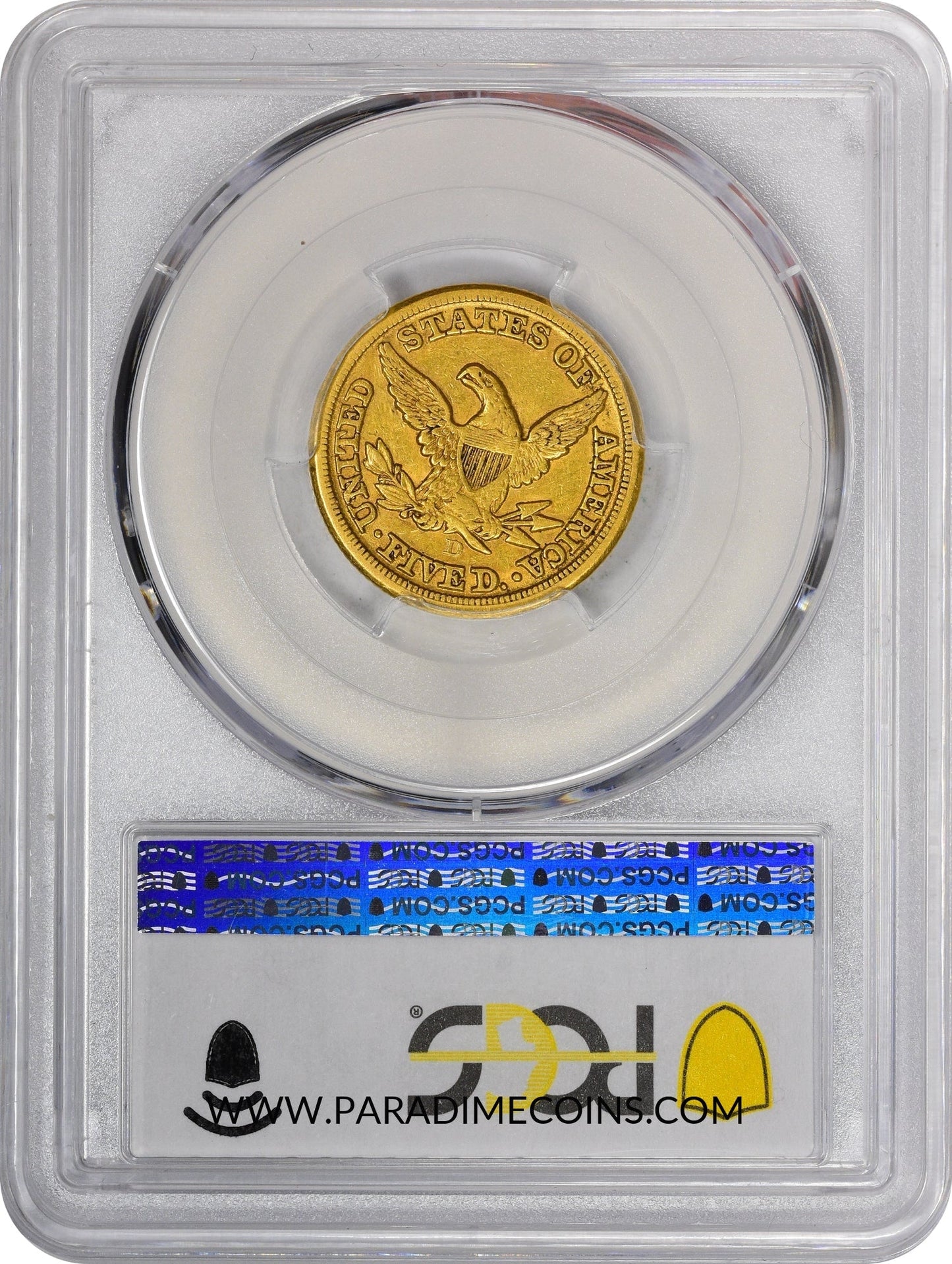 1859-D $5 MEDIUM D AU50 PCGS - Paradime Coins | PCGS NGC CACG CAC Rare US Numismatic Coins For Sale