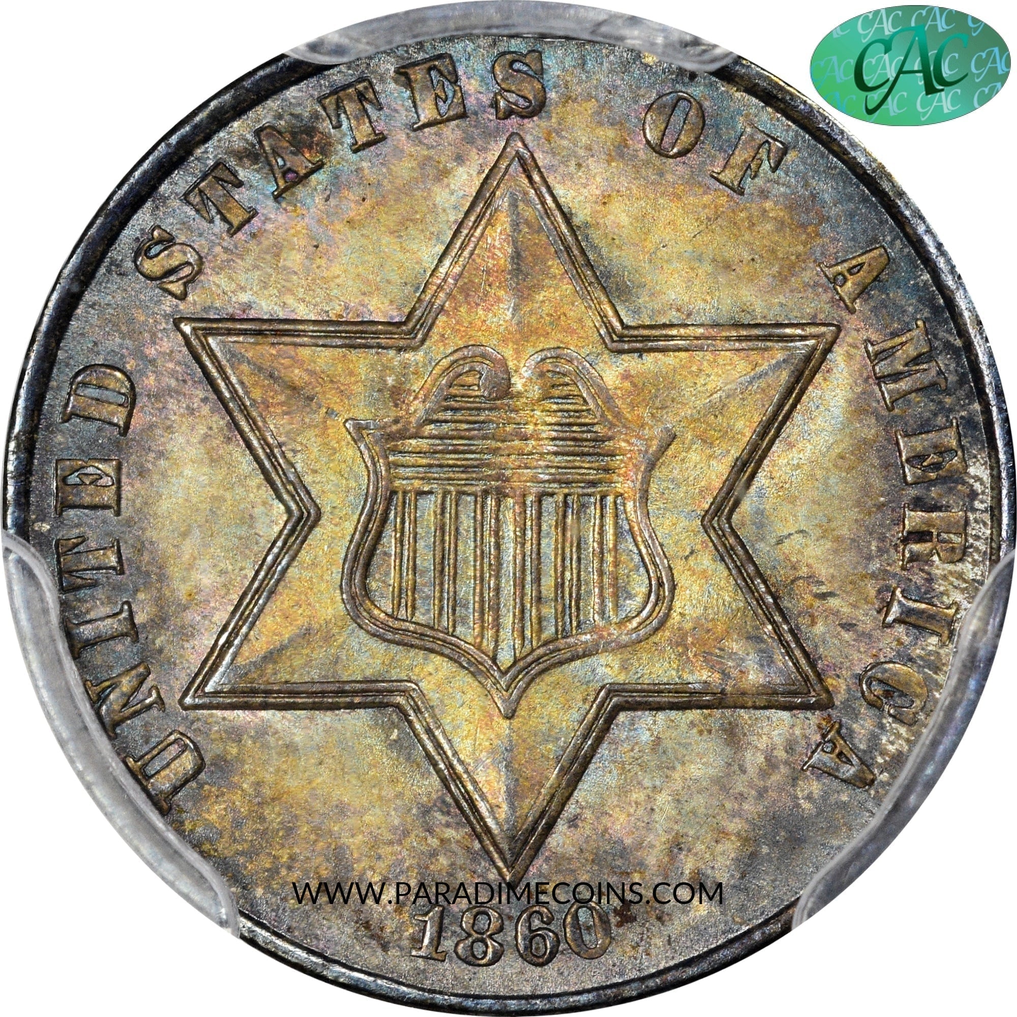 1860 3CS MS65 PCGS CAC - Paradime Coins | PCGS NGC CACG CAC Rare US Numismatic Coins For Sale