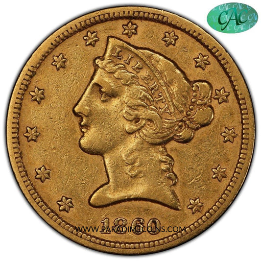 1860-S $5 XF45 PCGS CAC - Paradime Coins | PCGS NGC CACG CAC Rare US Numismatic Coins For Sale