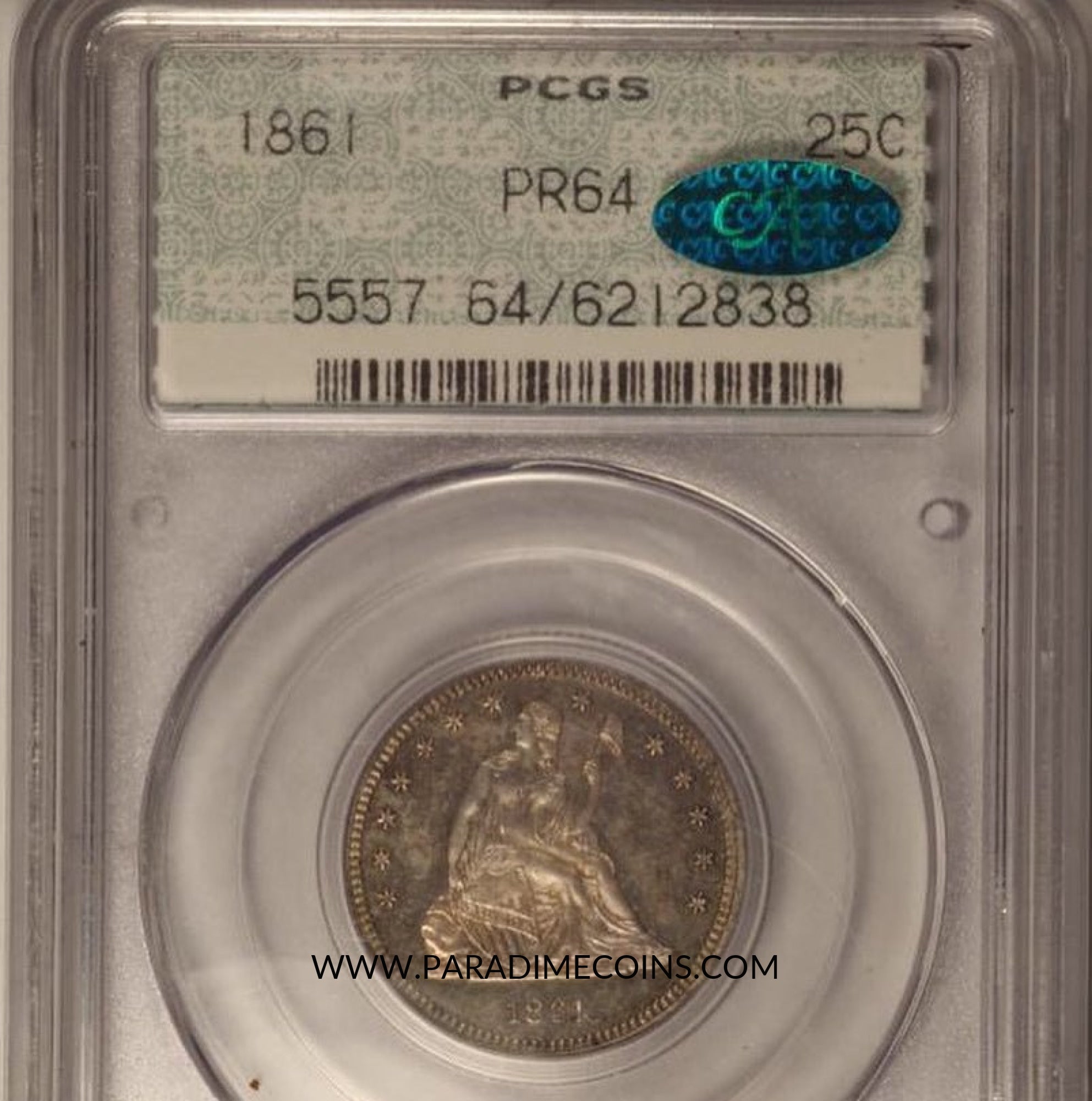 1861 25C PR64 OGH DOILY PCGS CAC - Paradime Coins US Coins For Sale