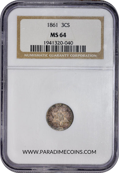 1861 3CS MS64 NGC - Paradime Coins | PCGS NGC CACG CAC Rare US Numismatic Coins For Sale