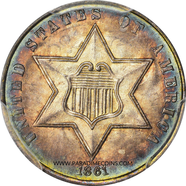 1861 3CS MS64 PCGS - Paradime Coins | PCGS NGC CACG CAC Rare US Numismatic Coins For Sale