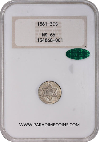 1861 3CS MS66 OH NGC CAC - Paradime Coins | PCGS NGC CACG CAC Rare US Numismatic Coins For Sale