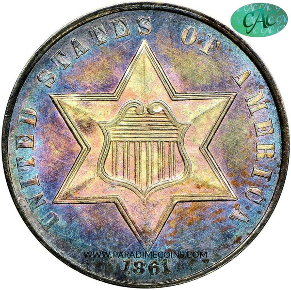 1861 3CS MS67 NGC CAC - Paradime Coins | PCGS NGC CACG CAC Rare US Numismatic Coins For Sale