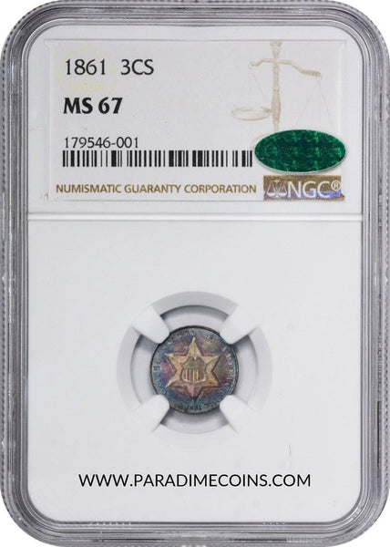 1861 3CS MS67 NGC CAC - Paradime Coins | PCGS NGC CACG CAC Rare US Numismatic Coins For Sale