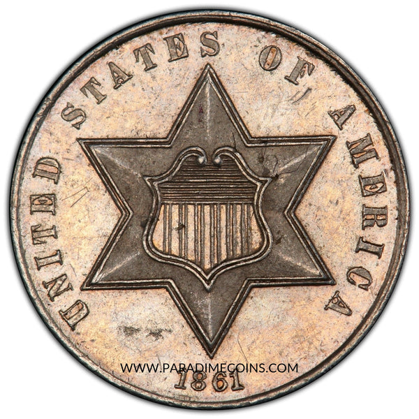 1861 3CS PR55 PCGS CAC - Paradime Coins | PCGS NGC CACG CAC Rare US Numismatic Coins For Sale