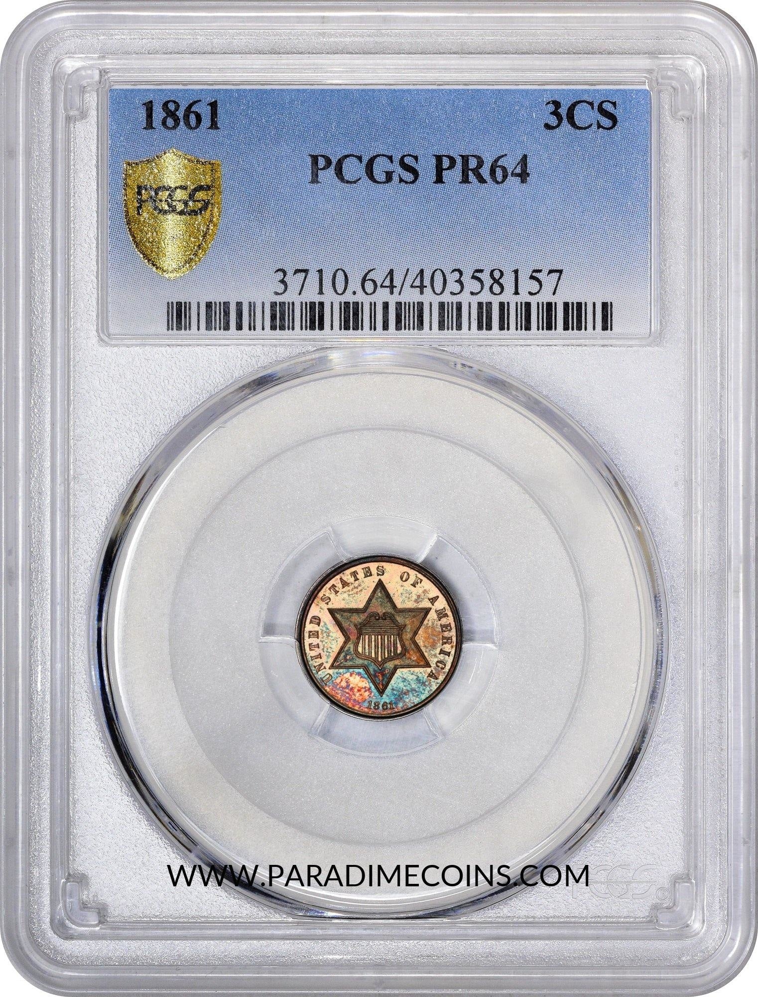 1861 3CS PR64 PCGS - Paradime Coins | PCGS NGC CACG CAC Rare US Numismatic Coins For Sale