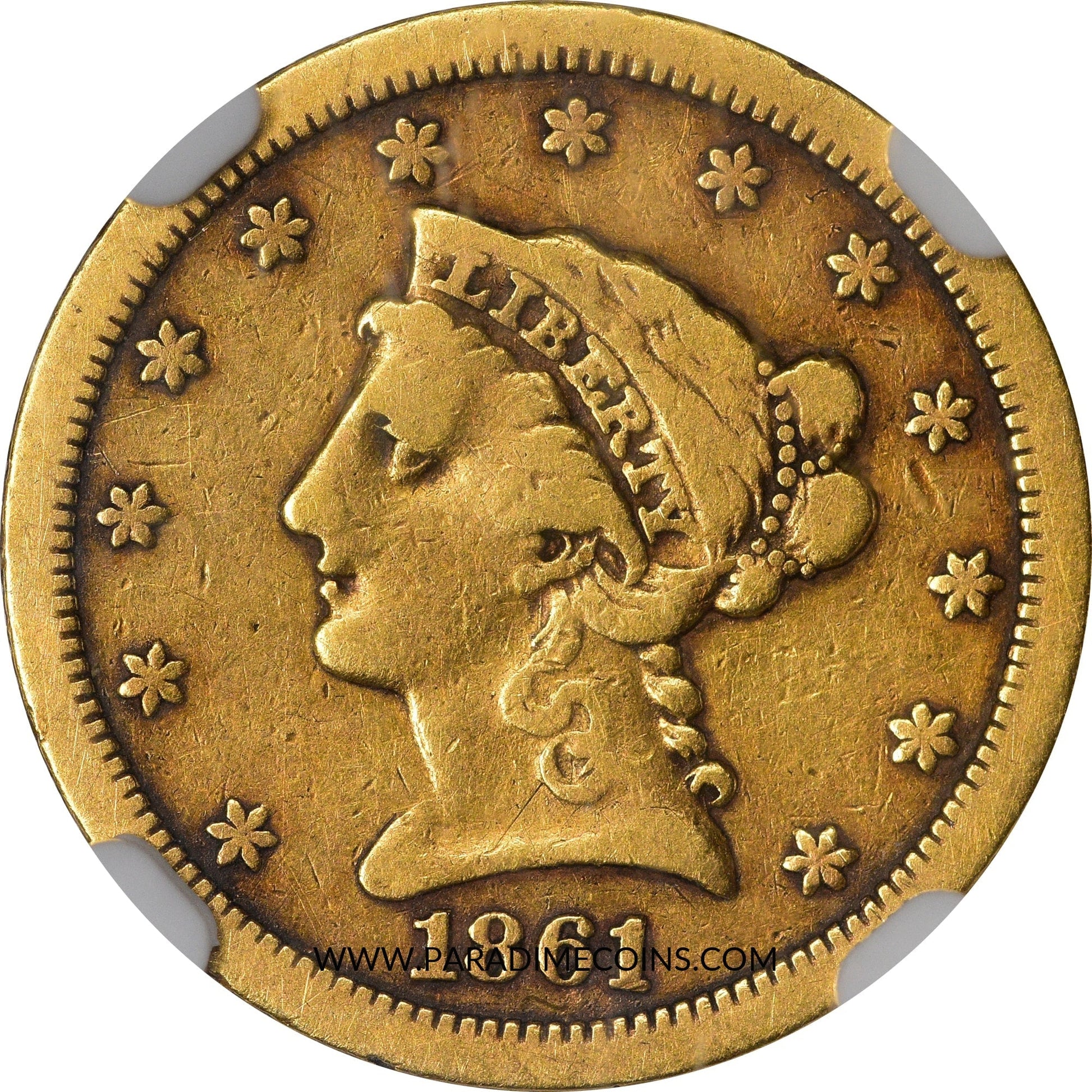 1861-S $2.5 VG10 NGC CAC - Paradime Coins | PCGS NGC CACG CAC Rare US Numismatic Coins For Sale
