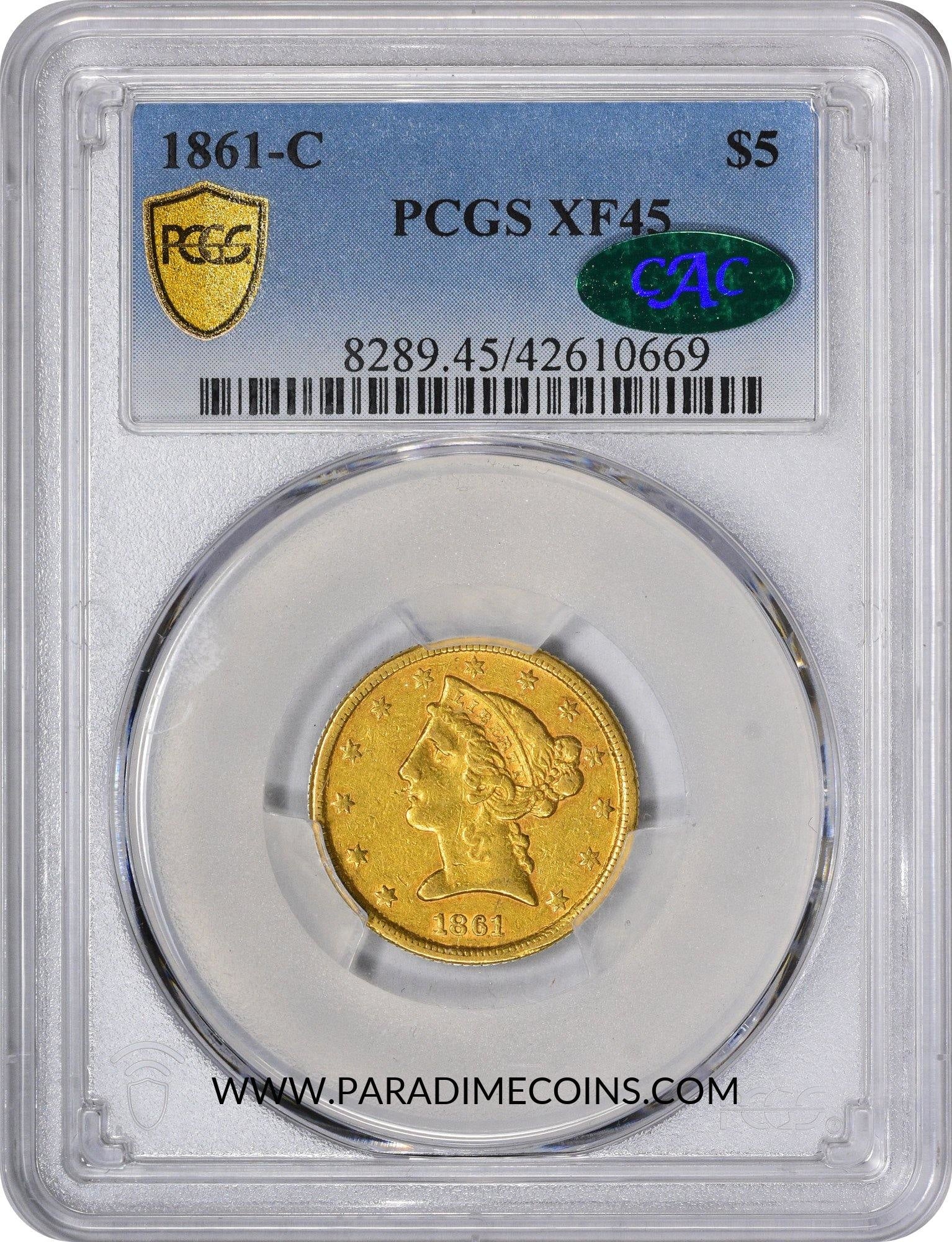 1861-C $5 XF45 PCGS CAC - Paradime Coins | PCGS NGC CACG CAC Rare US Numismatic Coins For Sale