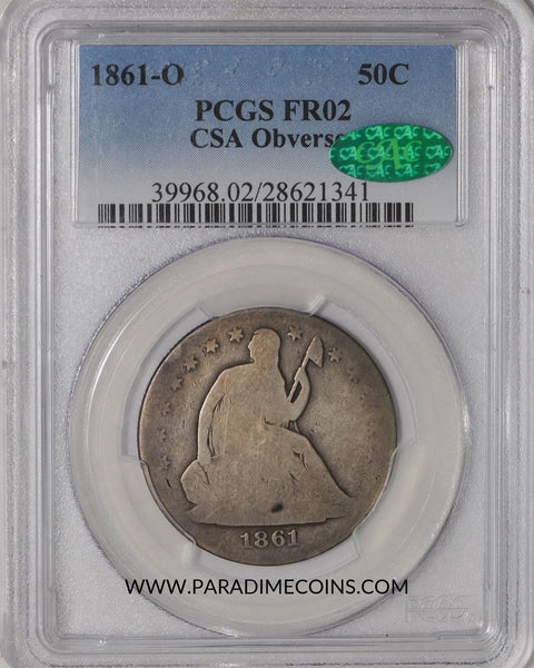 1861-O CSA Obverse 50C FR02 PCGS CAC - Paradime Coins | PCGS NGC CACG CAC Rare US Numismatic Coins For Sale