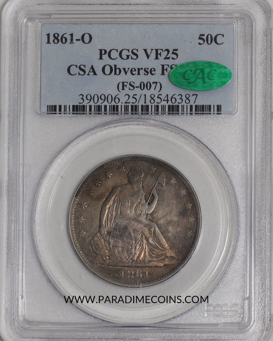 1861-O CSA Obverse 50C VF25 PCGS CAC - Paradime Coins | PCGS NGC CACG CAC Rare US Numismatic Coins For Sale