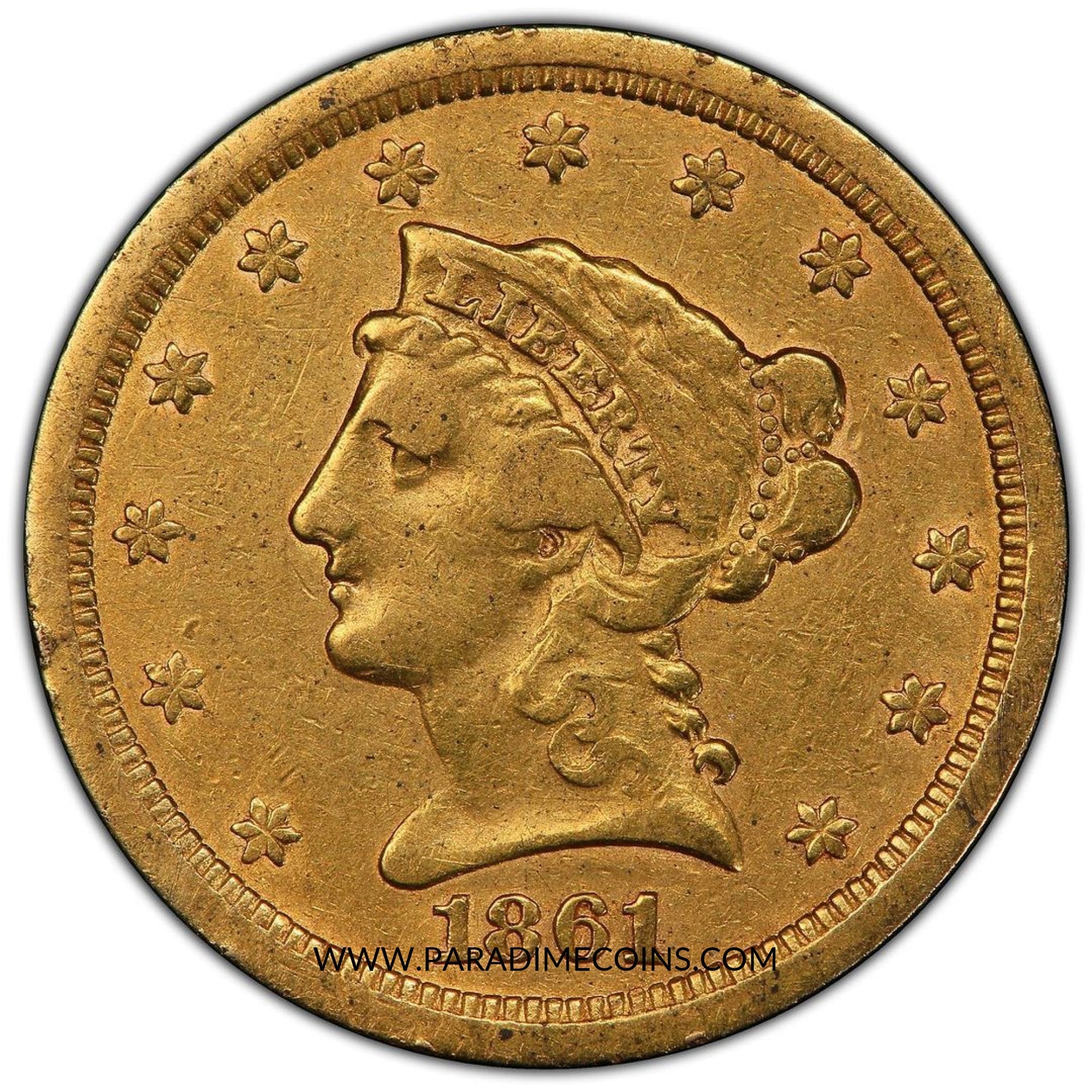 1861-S $2.5 VF30 PCGS - Paradime Coins | PCGS NGC CACG CAC Rare US Numismatic Coins For Sale
