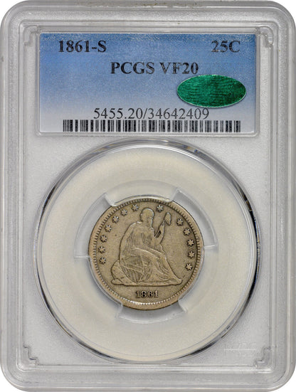 1861-S 25C VF20 PCGS CAC - Paradime Coins | PCGS NGC CACG CAC Rare US Numismatic Coins For Sale