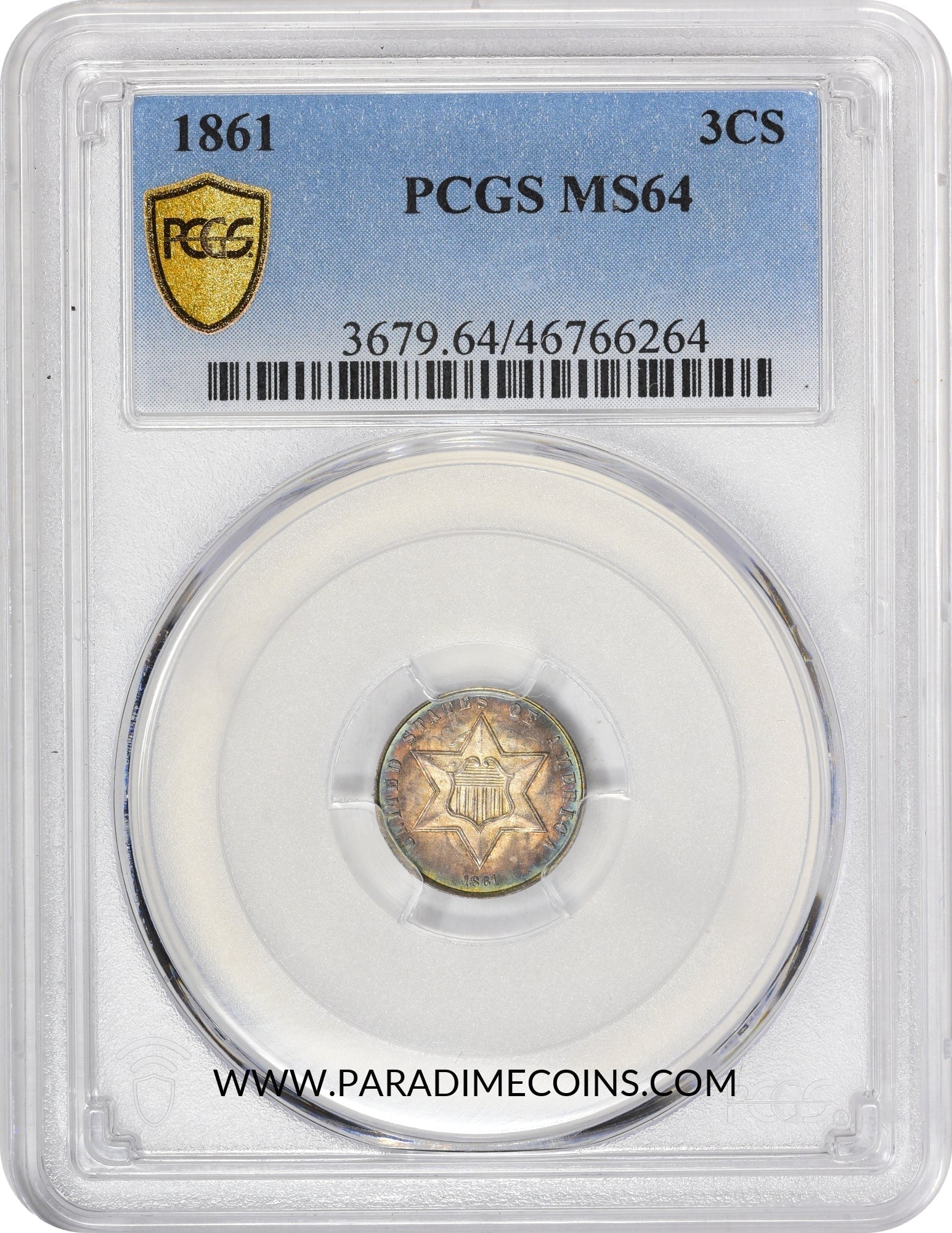 1861 3CS MS64 PCGS - Paradime Coins | PCGS NGC CACG CAC Rare US Numismatic Coins For Sale