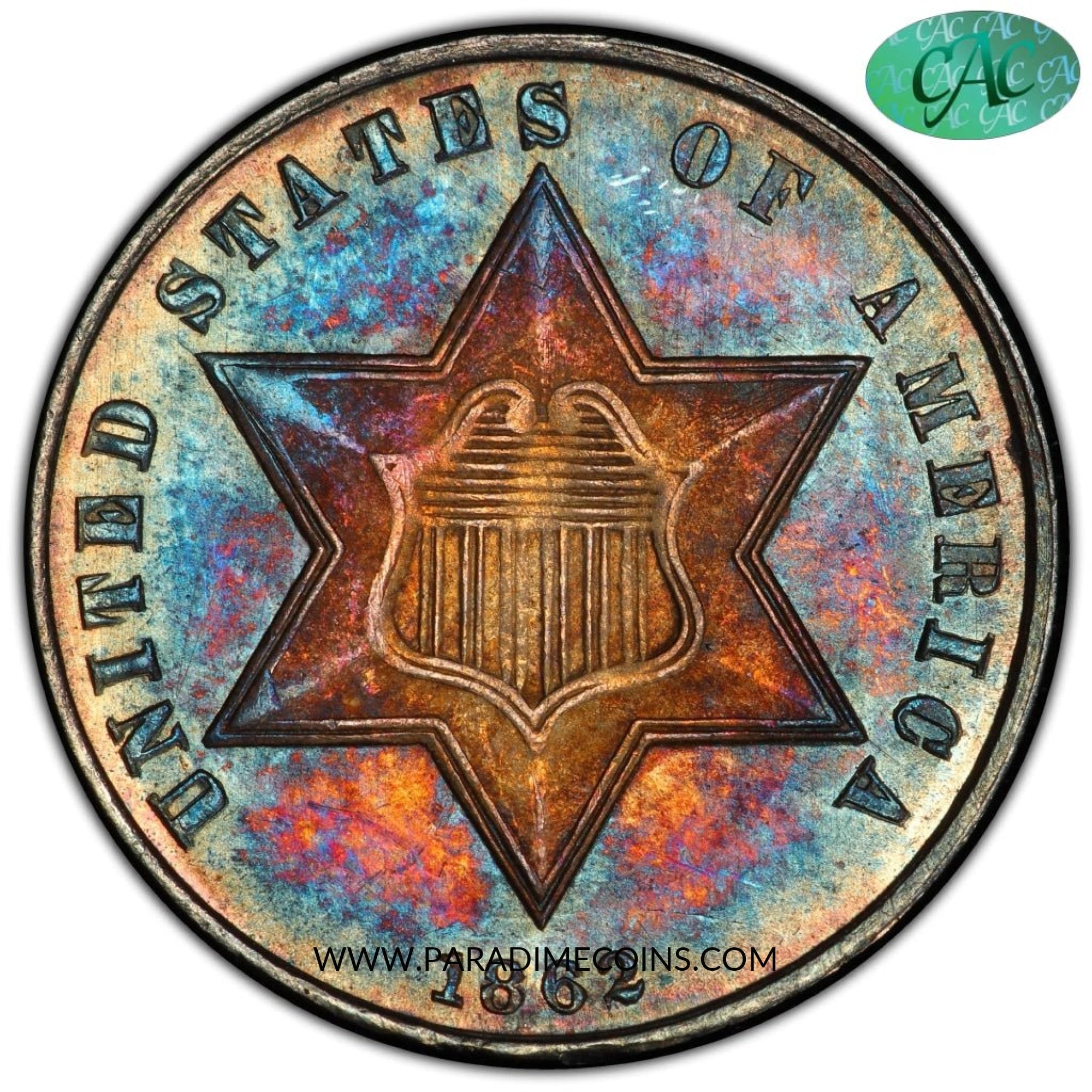 1862 3CS MS66 PCGS CAC - Paradime Coins | PCGS NGC CACG CAC Rare US Numismatic Coins For Sale