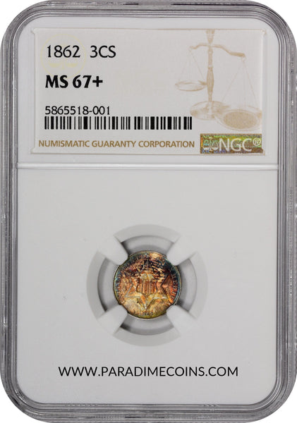 1862 3CS MS67+ NGC - Paradime Coins | PCGS NGC CACG CAC Rare US Numismatic Coins For Sale