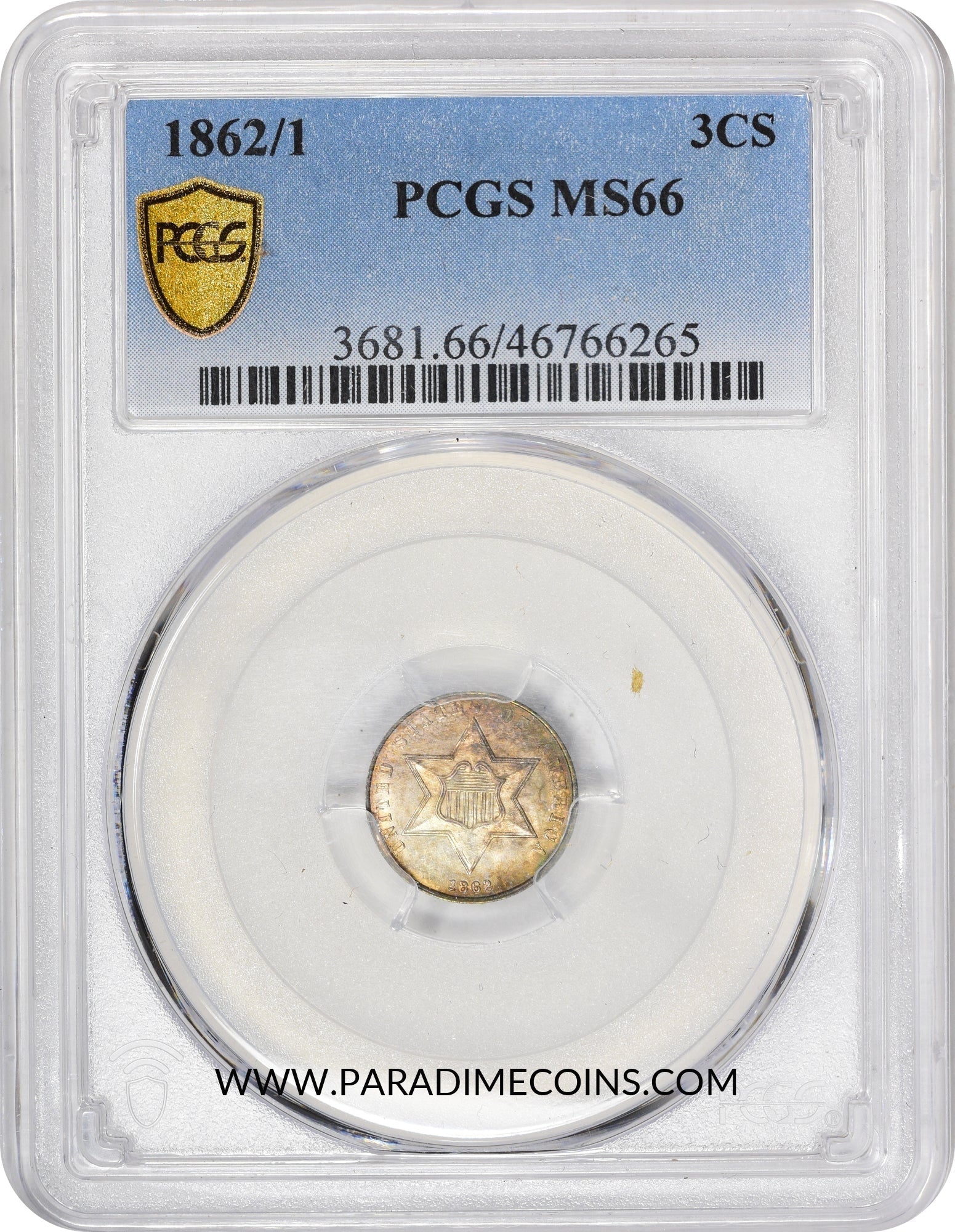 1862/1 3CS MS66 PCGS - Paradime Coins | PCGS NGC CACG CAC Rare US Numismatic Coins For Sale