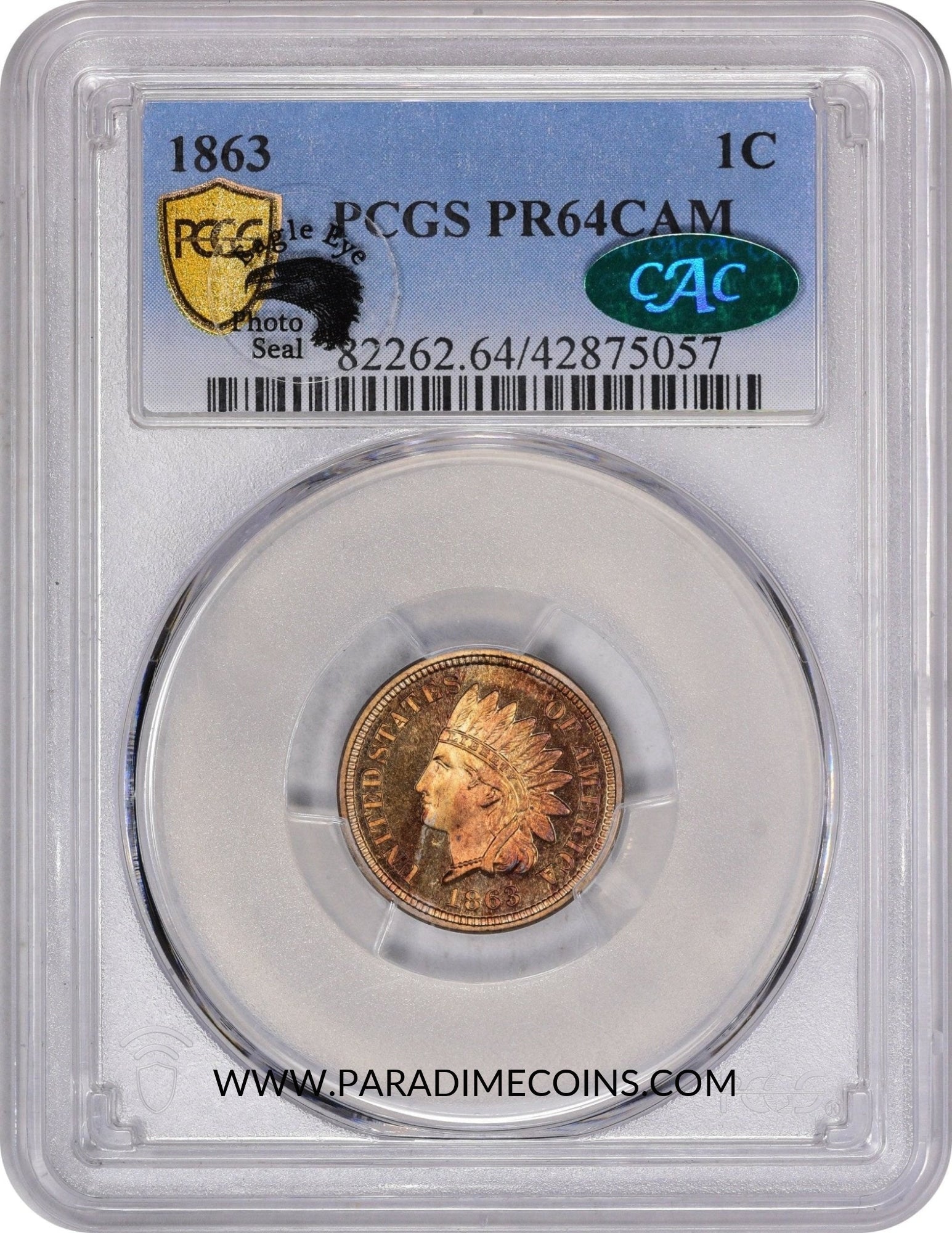 1863 1C PR64 CAM PCGS CAC EEPS - Paradime Coins | PCGS NGC CACG CAC Rare US Numismatic Coins For Sale