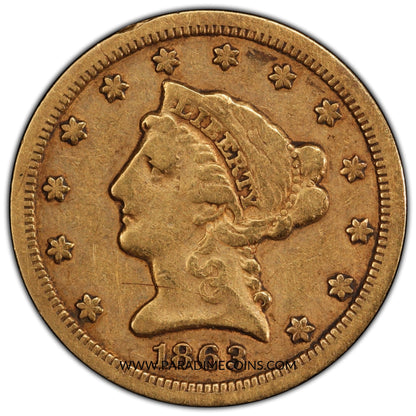 1863-S $2.5 VF25 PCGS CAC - Paradime Coins | PCGS NGC CACG CAC Rare US Numismatic Coins For Sale