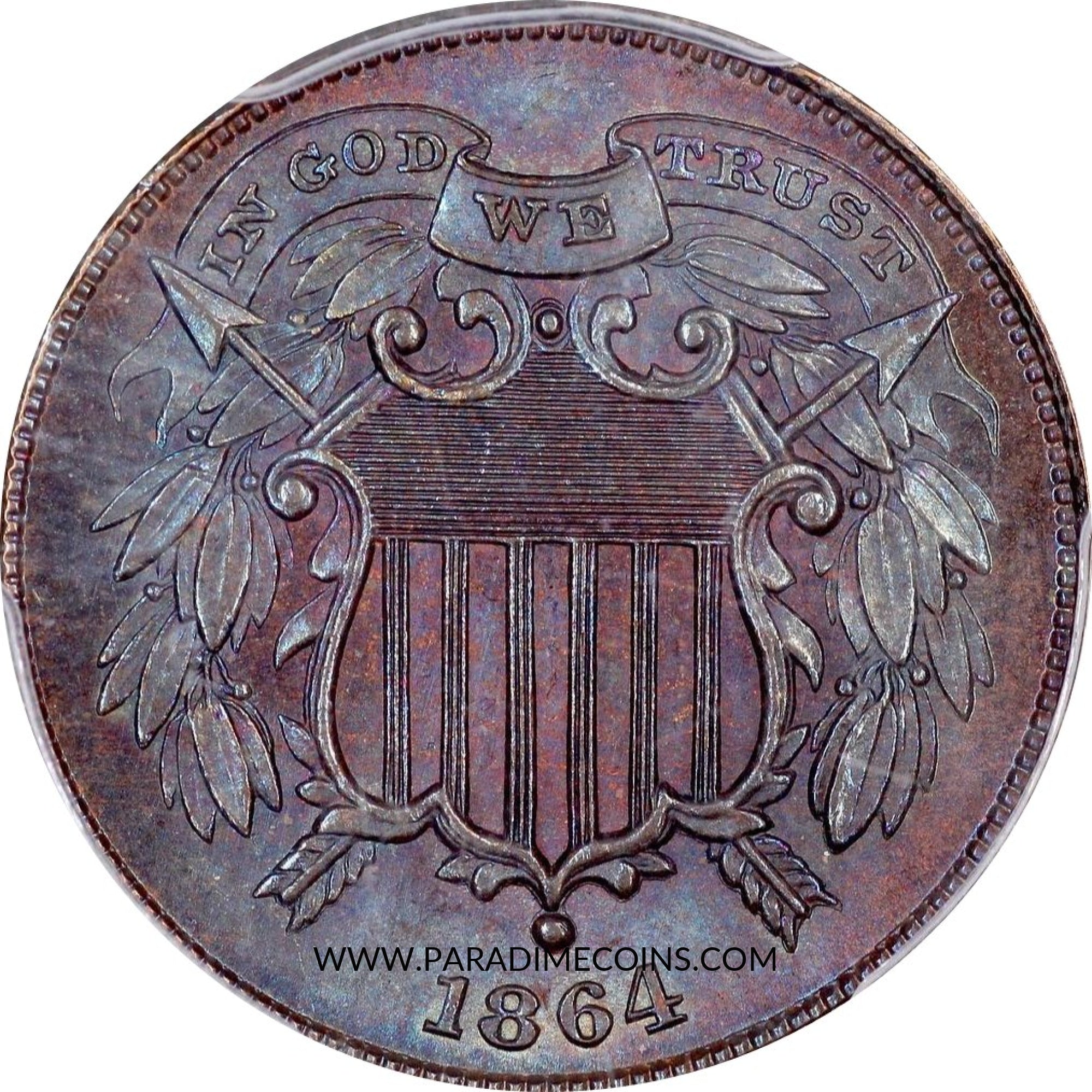 1864 2C SMALL MOTTO MS65 BROWN PCGS. - Paradime Coins | PCGS NGC CACG CAC Rare US Numismatic Coins For Sale