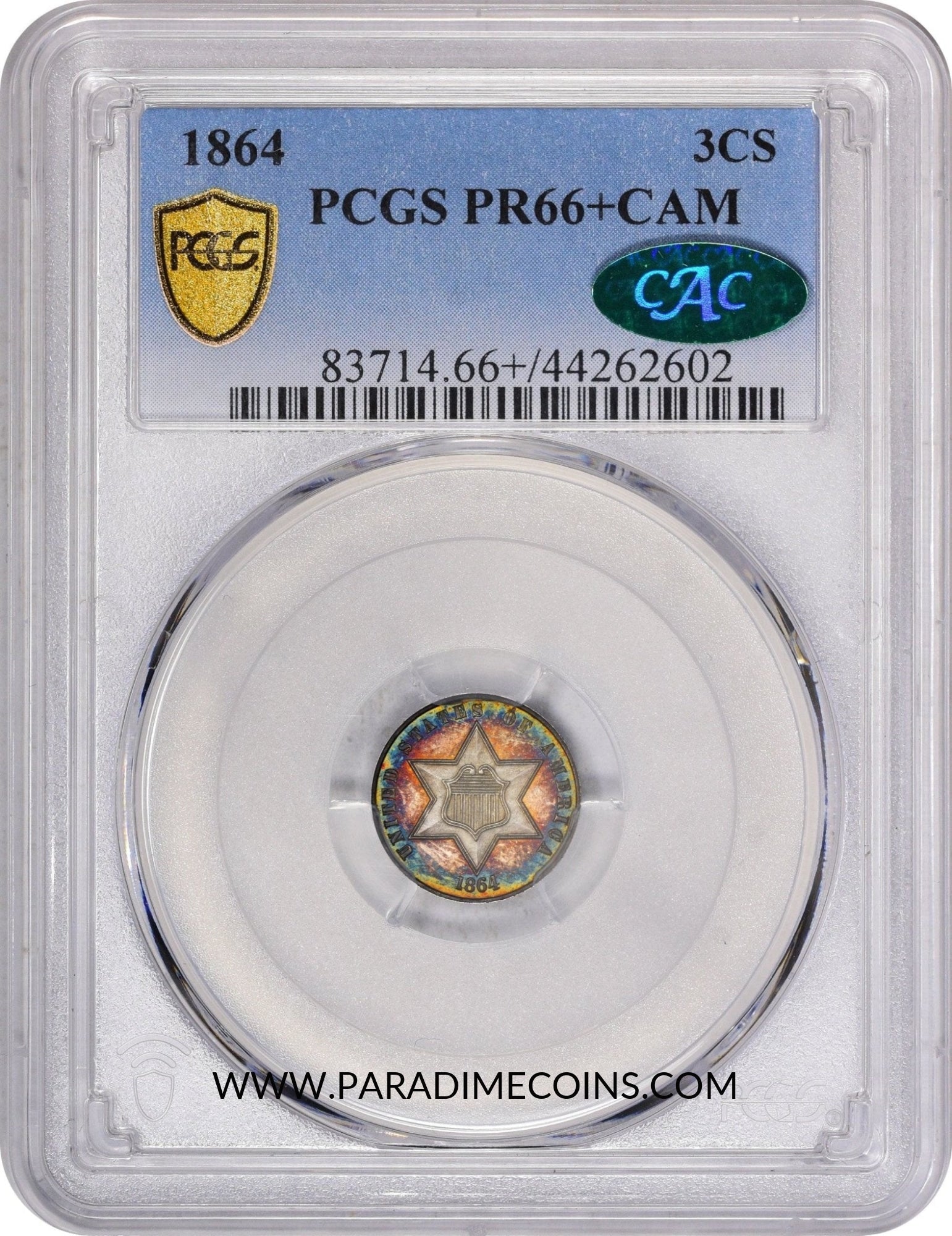 1864 3CS PR66+CAM PCGS CAC - Paradime Coins | PCGS NGC CACG CAC Rare US Numismatic Coins For Sale