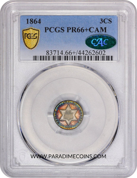 1864 3CS PR66+CAM PCGS CAC - Paradime Coins US Coins For Sale