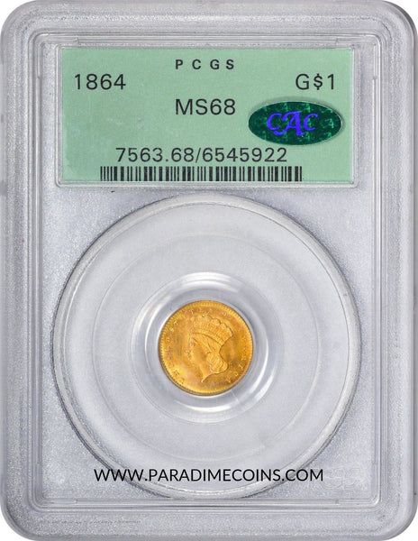 1864 G$1 MS68 OGH PCGS CAC - Paradime Coins US Coins For Sale