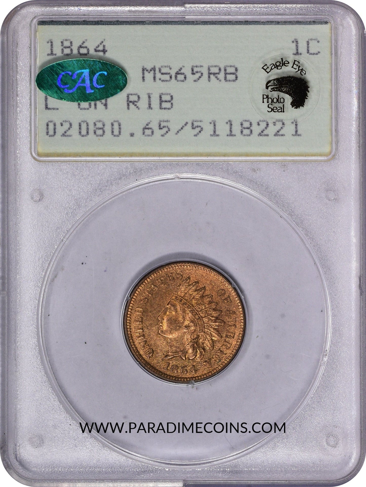 1864-L 1C MS65 RB PCGS CAC EEPS RATTLER - Paradime Coins | PCGS NGC CACG CAC Rare US Numismatic Coins For Sale